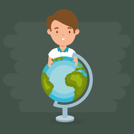 little boy with world planet vector illustration designのイラスト素材
