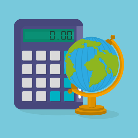calculator math with world planet vector illustration designのイラスト素材