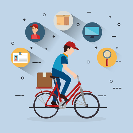 delivery service worker character with set icons vector illustration designのイラスト素材