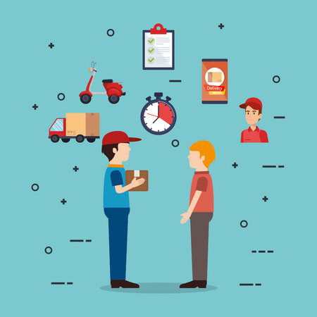 delivery service workers characters vector illustration designのイラスト素材