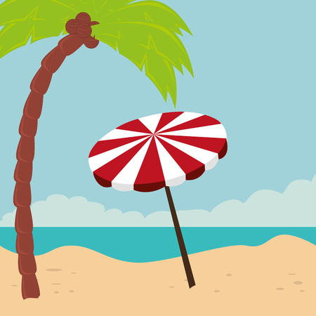 beach landscape with umbrella scene vector illustration designのイラスト素材