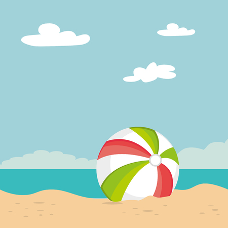 beach landscape with balloon plastic scene vector illustration designのイラスト素材