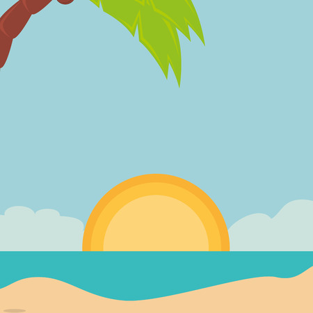 beach landscape with trees palms scene vector illustration designのイラスト素材