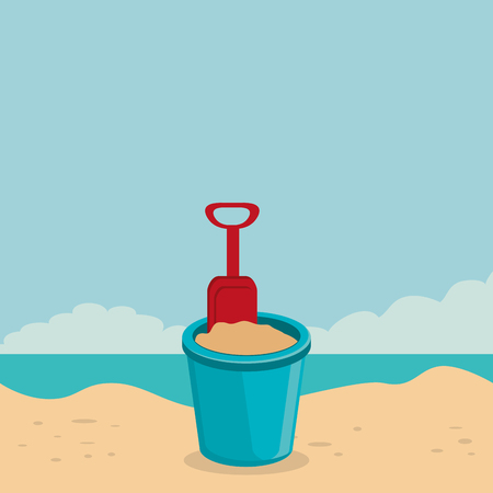 beach landscape with sand bucket scene vector illustration designのイラスト素材