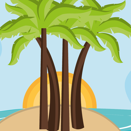 beach landscape with trees palms scene vector illustration designのイラスト素材