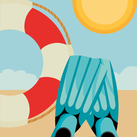 beach landscape with float lifeguard vector illustration designのイラスト素材