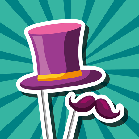 party mask night sticks traditional hat and moustache vector illustrationのイラスト素材