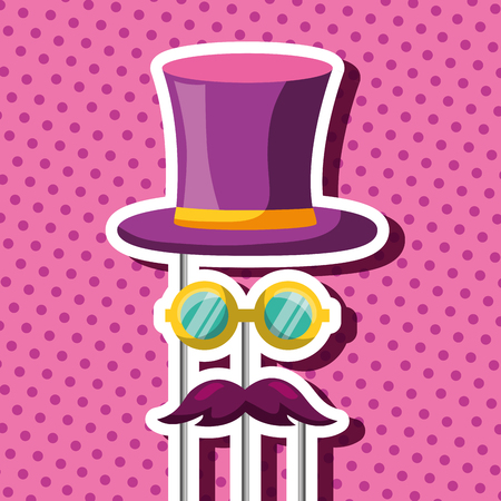 party mask night purple moustache traditional hat glasses sticks vector illustrationのイラスト素材