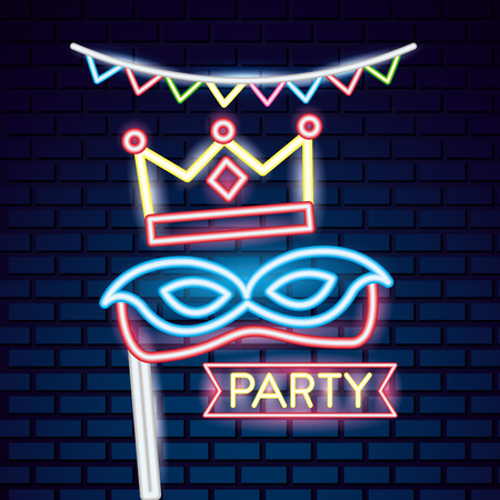 party mask night crown queen neon stick blanket vector illustrationのイラスト素材