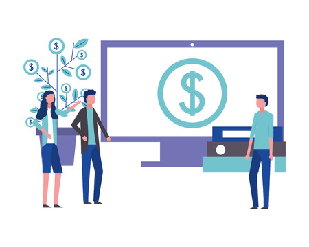 business man and woman office computer money financial vector illustrationのイラスト素材