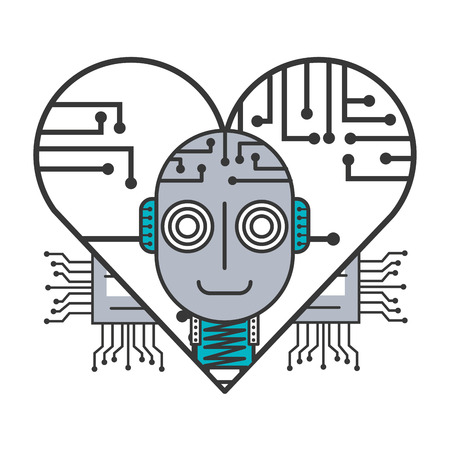 robot artificial intelligence heart circuit board vector illustrationのイラスト素材