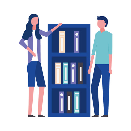 business man and woman office bookshelf vector illustrationのイラスト素材