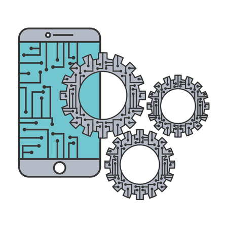 smartphone innovation technology gears mechanic vector illustrationのイラスト素材