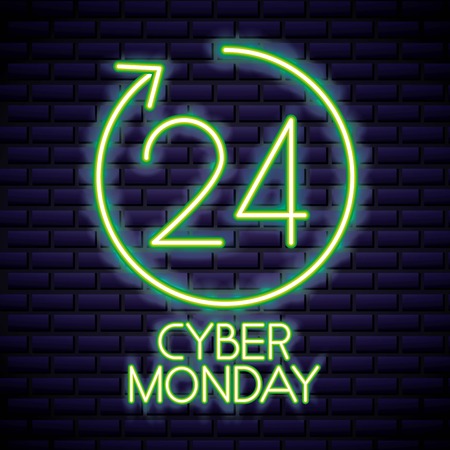 cyber monday shop arrow number neon style vector illustrationのイラスト素材