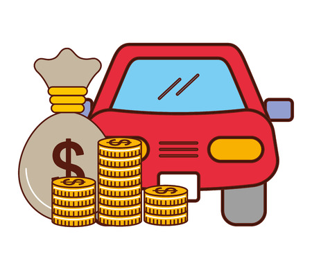 business money bag coins car vehicle vector illustrationのイラスト素材
