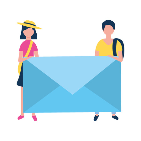 man and woman holding envelope message vector illustrationのイラスト素材