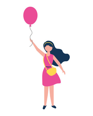 young woman with purse holding balloon vector illustrationのイラスト素材