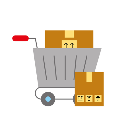 online shopping logistic cart cardboard boxes vector illustrationのイラスト素材