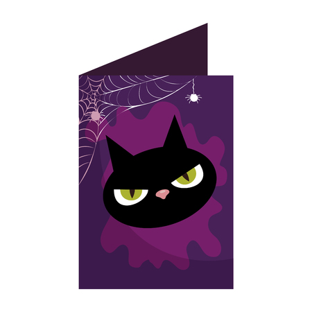 halloween card with head black cat character vector illustration designのイラスト素材