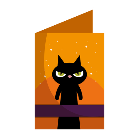 halloween card with black cat character vector illustration designのイラスト素材