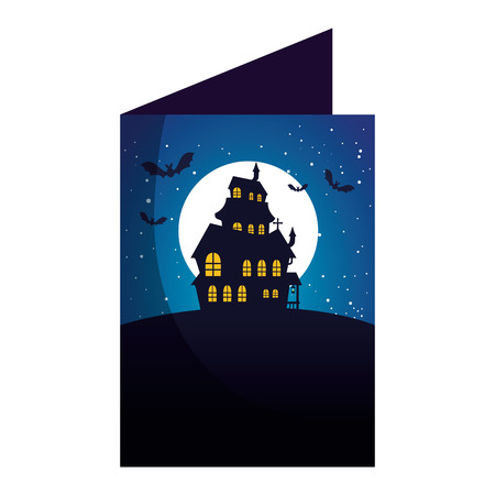 happy halloween card with castle enchanted vector illustration designのイラスト素材