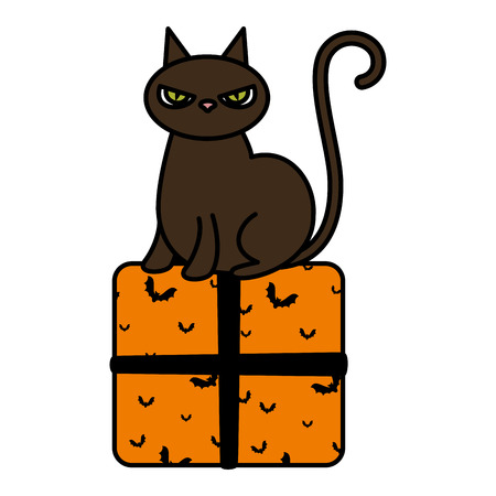 halloween black cat with gift vector illustration designのイラスト素材