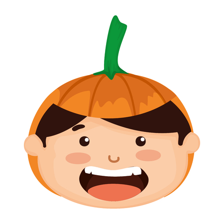 head boy dressed up as a halloween pumpkin vector illustration designのイラスト素材