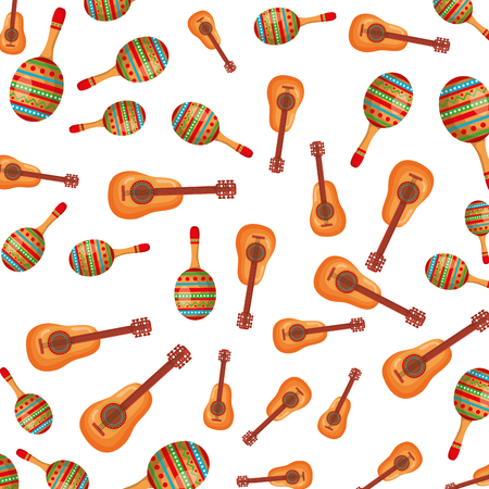 mexican culture maracas and guitars pattern vector illustration designのイラスト素材