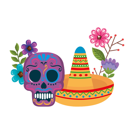 mask of the santa death with flowers and hat vector illustration designのイラスト素材