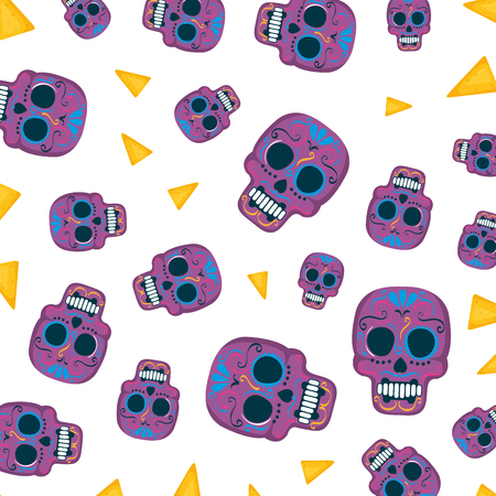 mask of the santa death and nachos pattern vector illustration designのイラスト素材