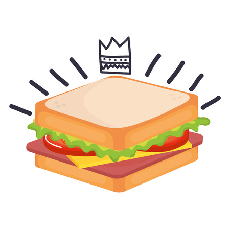 delicious sandwish with crown kawaii character vector illustrationのイラスト素材