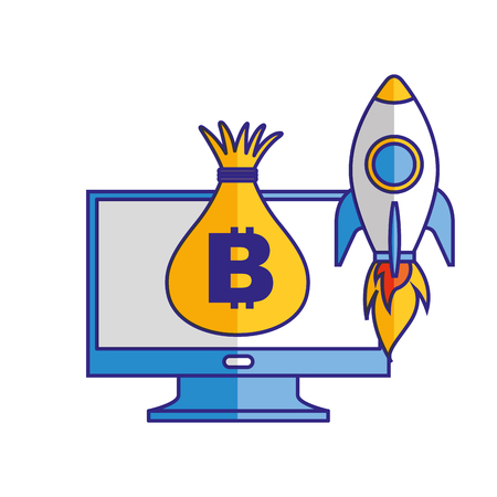 Computer money bag and rocket launching vector illustrationのイラスト素材