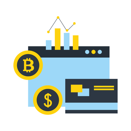 business dollar bitcoin bank card credit chart fintech vector illustrationのイラスト素材