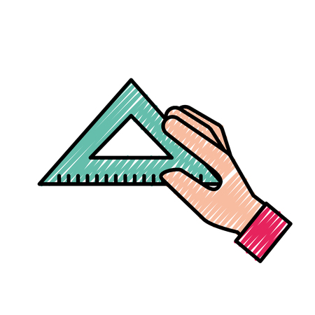 hand holding triangle ruler supply vector illustrationのイラスト素材