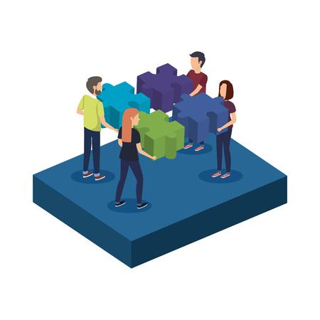 group of people with puzzle piece vector illustration designのイラスト素材