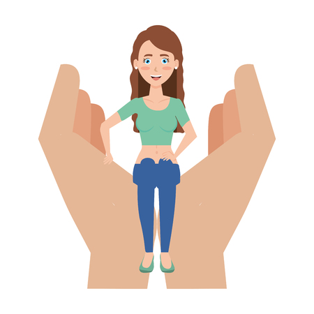 hand lifting young woman character vector illustration designのイラスト素材