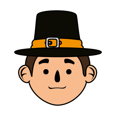 pilgrim man head character icon vector illustration designのイラスト素材