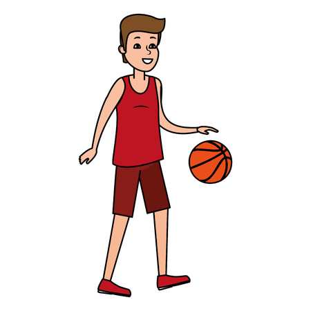 young man practicing basketball vector illustration designのイラスト素材