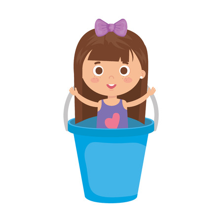 beautiful little girl in plastic bucket vector illustration designのイラスト素材