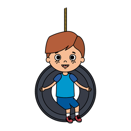 cute little boy playing in swing vector illustration designのイラスト素材