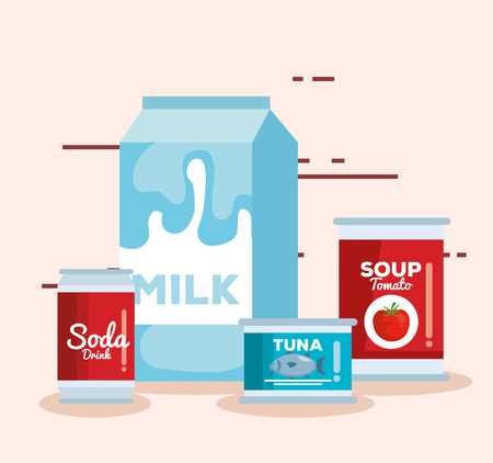 milk box with food products vector illustration designのイラスト素材