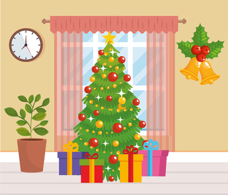home place with christmas tree decoration vector illustration designのイラスト素材