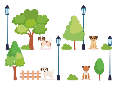 group of dogs in park vector illustration designのイラスト素材