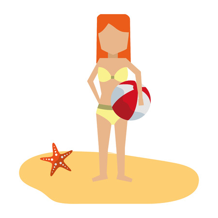 woman in bikini with beach ball vacations vector illustrationのイラスト素材