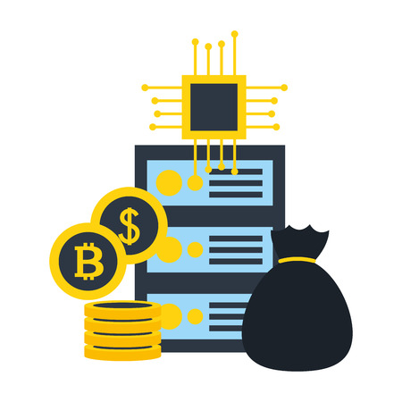 database server money bag bitcoi dollar circuit fintech vector illustrationのイラスト素材