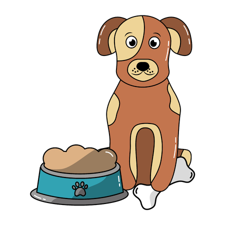 dog sitting with food and bone vector illustrationのイラスト素材