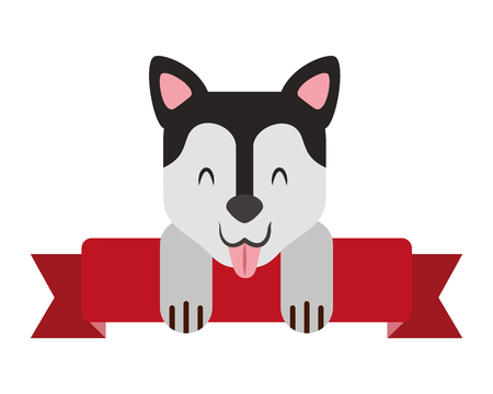 cute mascot dog domestic ribbon vector illustrationのイラスト素材