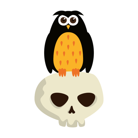 happy halloween skull with owl vector illustration designのイラスト素材