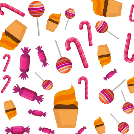 sweet candies set and cupcakes pattern illustration designのイラスト素材