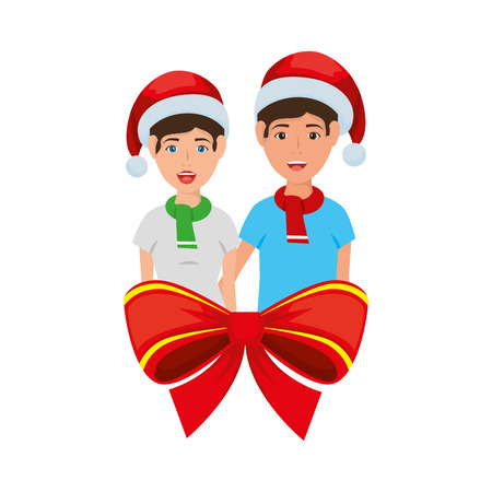 young couple with christmas decoration vector illustration designのイラスト素材
